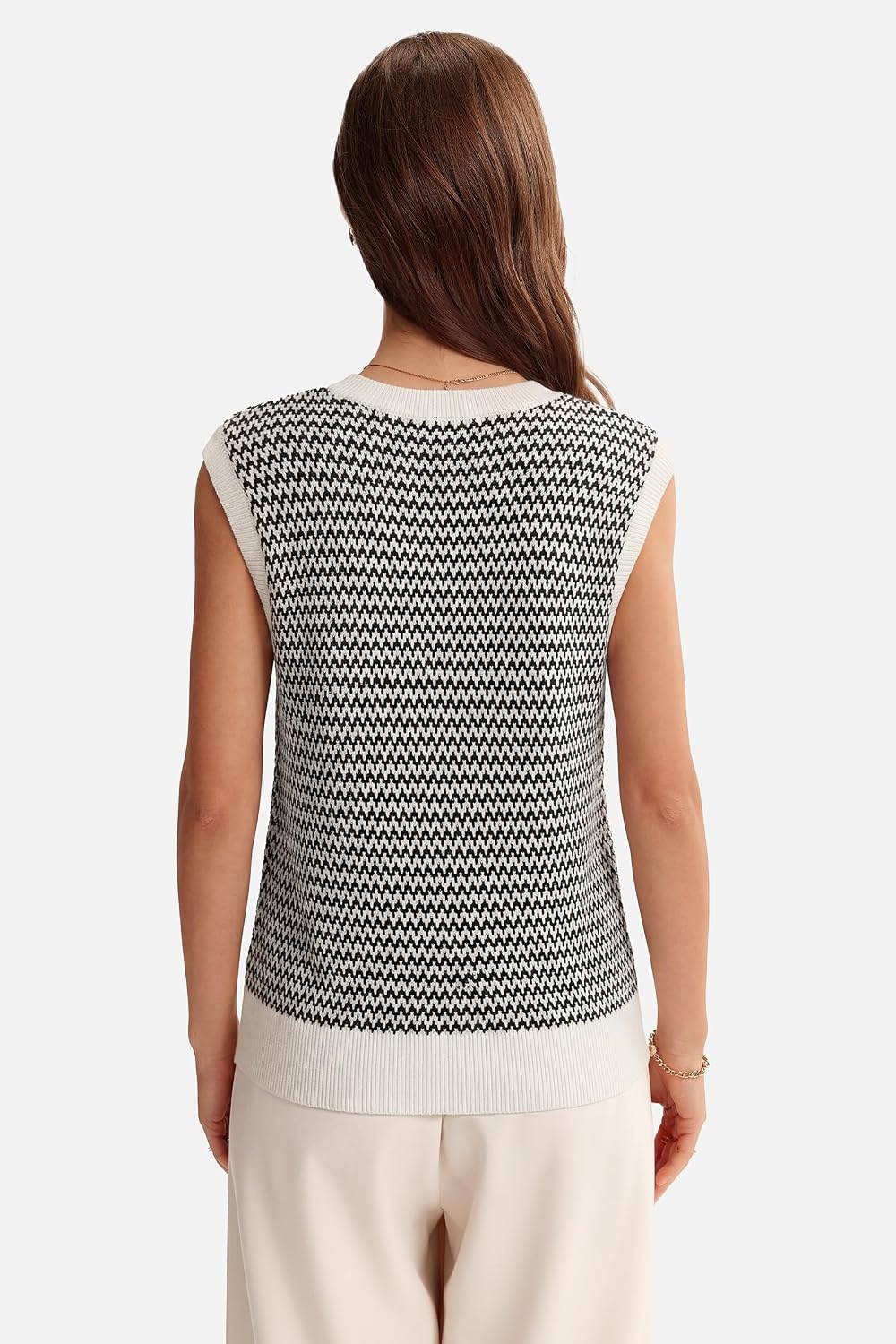 image:imageArachampCloz Womens Polo V Neck Striped Fall Business Casual Sweater VestBlack