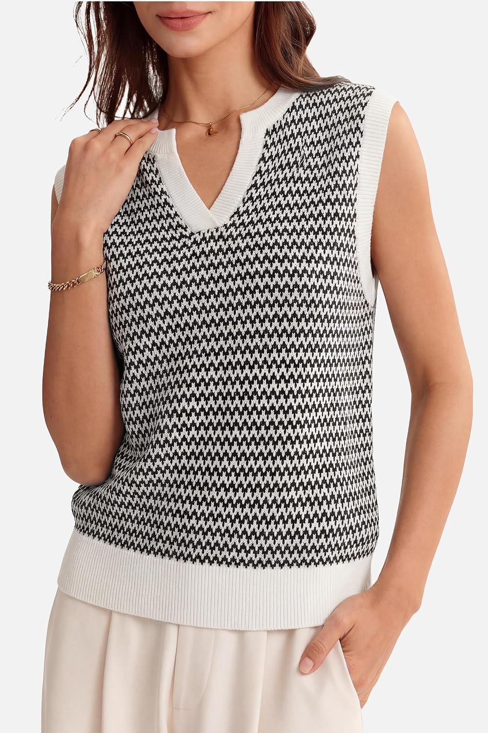 image:imageArachampCloz Womens Polo V Neck Striped Fall Business Casual Sweater VestBlack