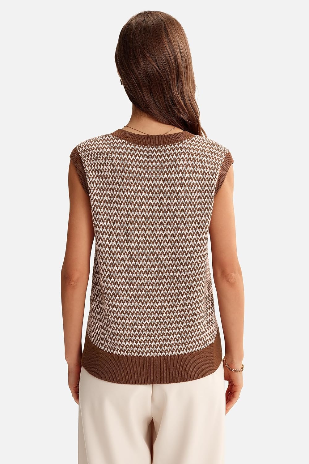 image:imageArachampCloz Womens Polo V Neck Striped Fall Business Casual Sweater VestBrown