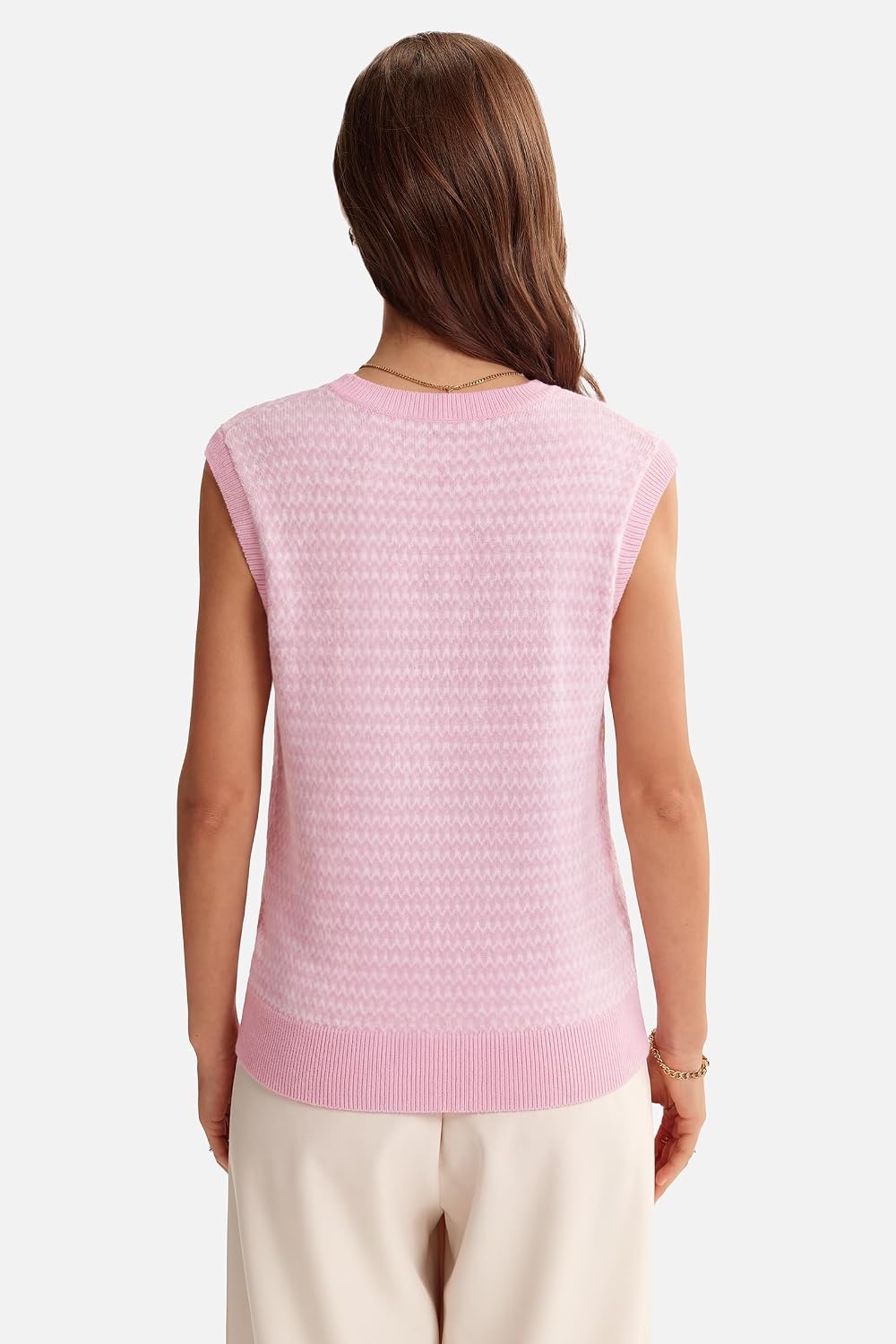 image:imageArachampCloz Womens Polo V Neck Striped Fall Business Casual Sweater VestLight Pink