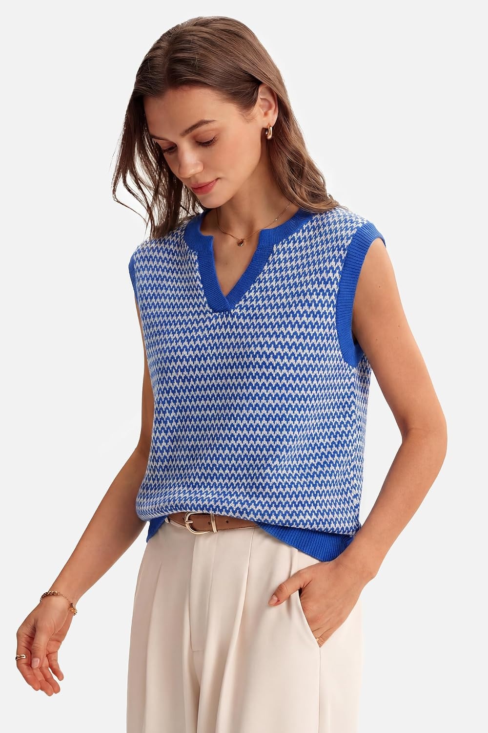 image:imageArachampCloz Womens Polo V Neck Striped Fall Business Casual Sweater VestRoyal Blue