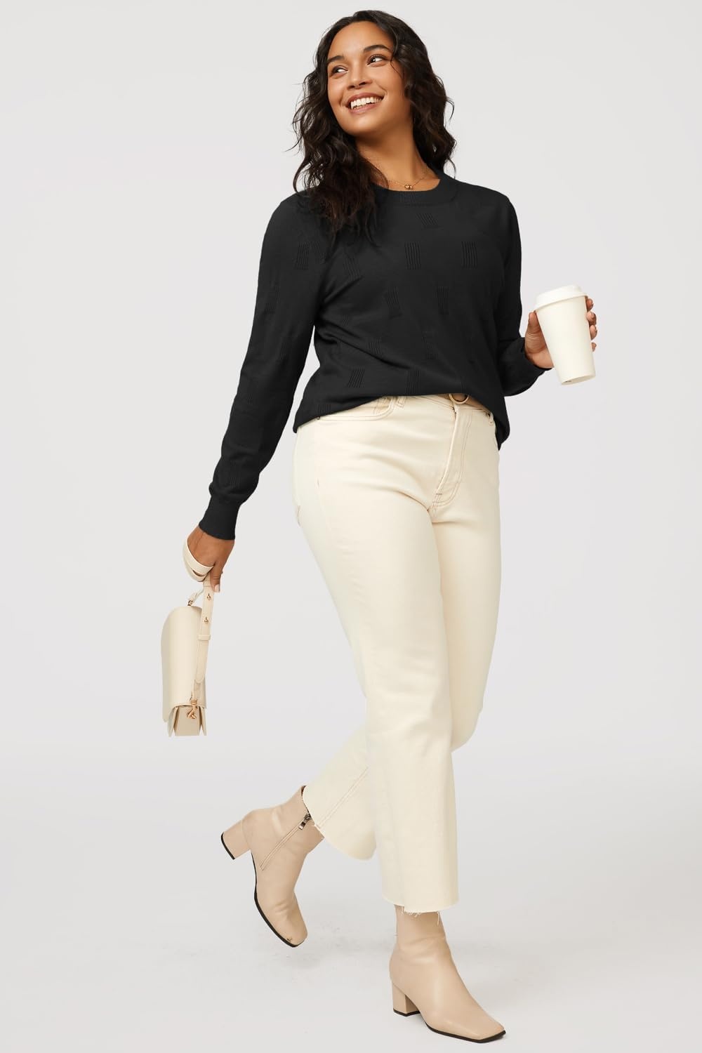 image:imageArachampCloz Womens Soft Knit Fall Winter Sweater Business Casual Basic TopsAblack
