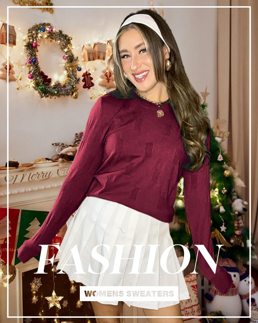 image:imageArachampCloz Womens Soft Knit Fall Winter Sweater Business Casual Basic TopsAdark Red