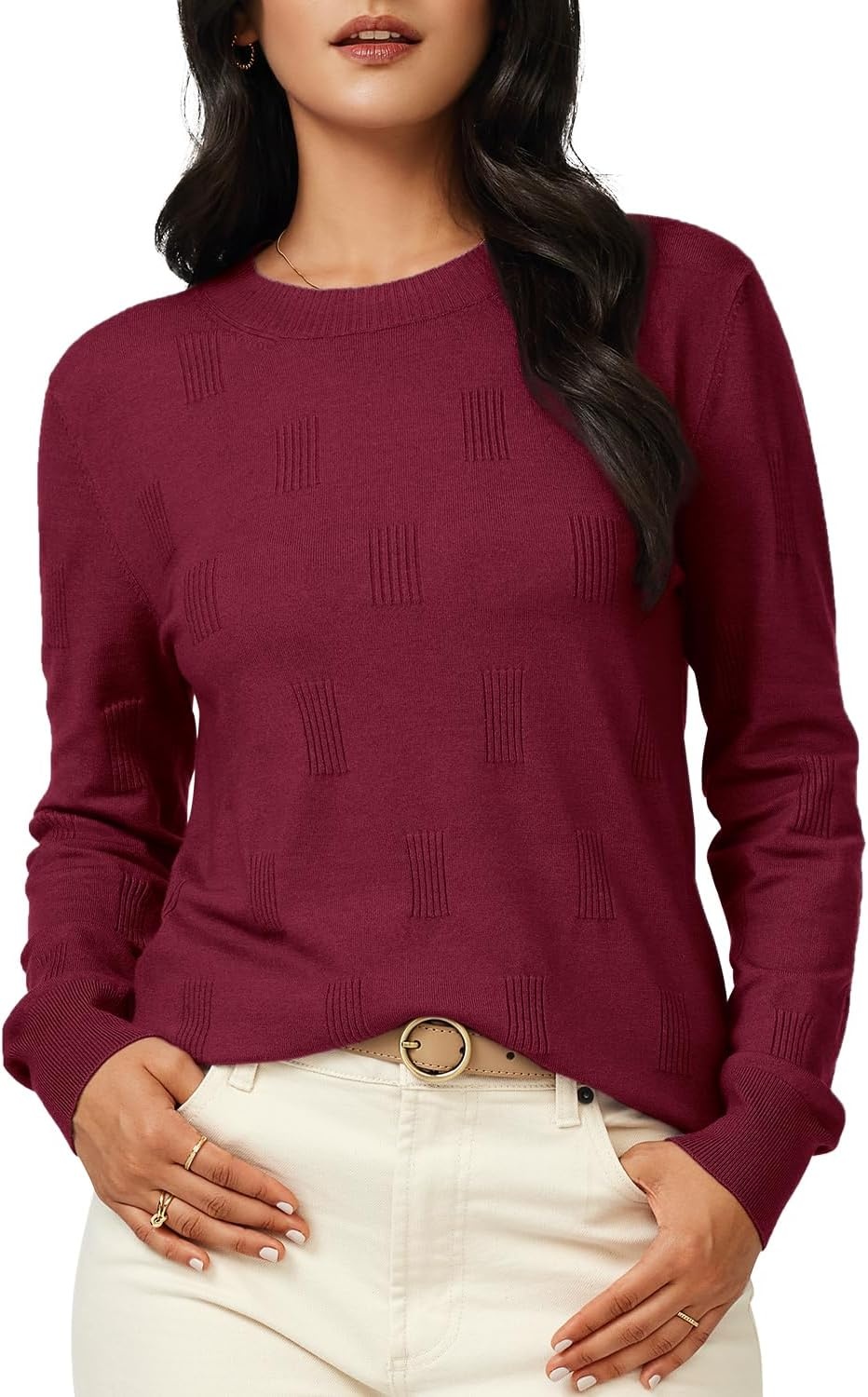 image:imageArachampCloz Womens Soft Knit Fall Winter Sweater Business Casual Basic TopsAdark Red