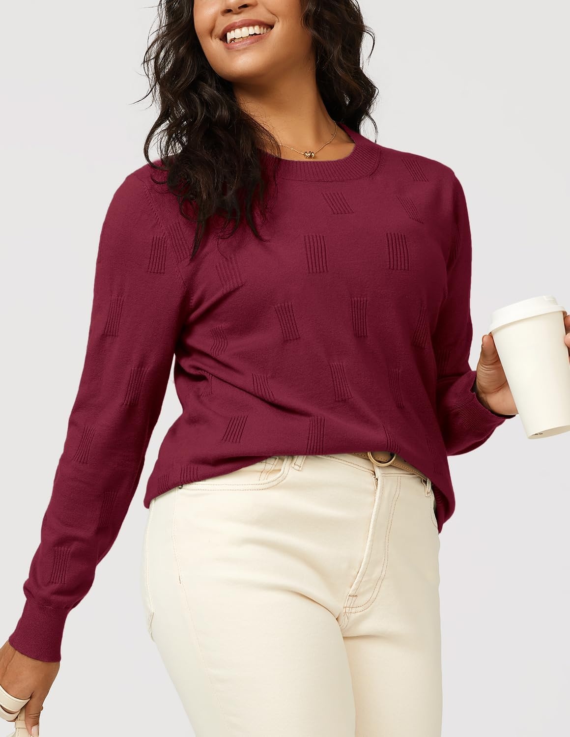 image:imageArachampCloz Womens Soft Knit Fall Winter Sweater Business Casual Basic TopsAdark Red