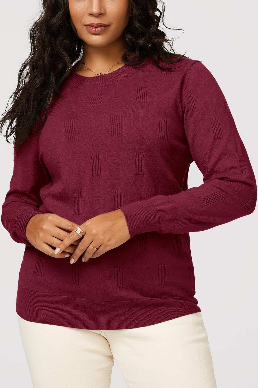 image:imageArachampCloz Womens Soft Knit Fall Winter Sweater Business Casual Basic TopsAdark Red