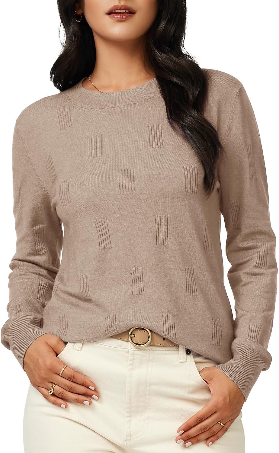 image:imageArachampCloz Womens Soft Knit Fall Winter Sweater Business Casual Basic TopsAdeep Apricot