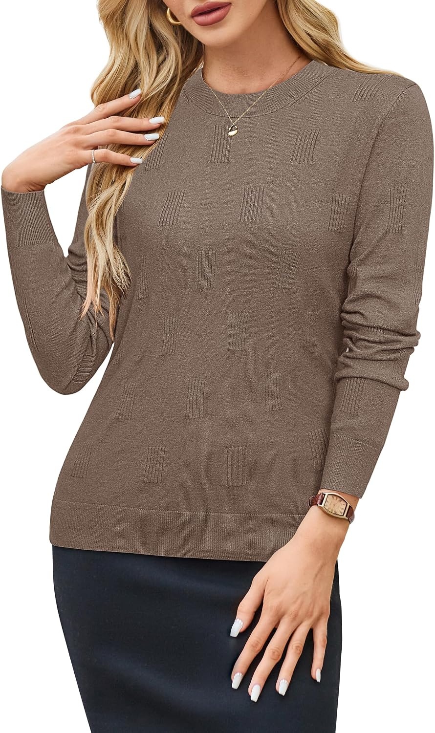 image:imageArachampCloz Womens Soft Knit Fall Winter Sweater Business Casual Basic TopsAheather Coffee