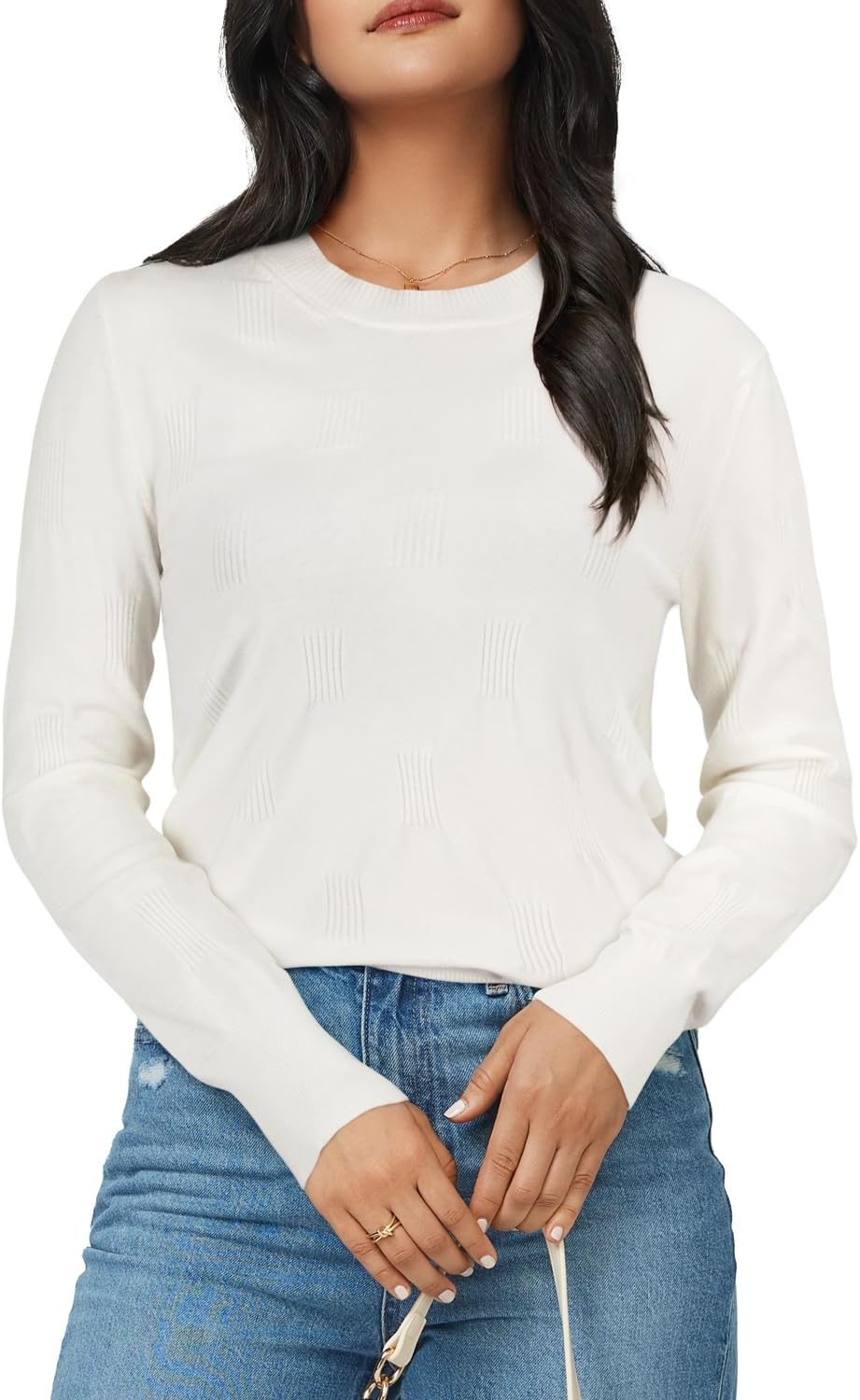 image:imageArachampCloz Womens Soft Knit Fall Winter Sweater Business Casual Basic TopsAoff White