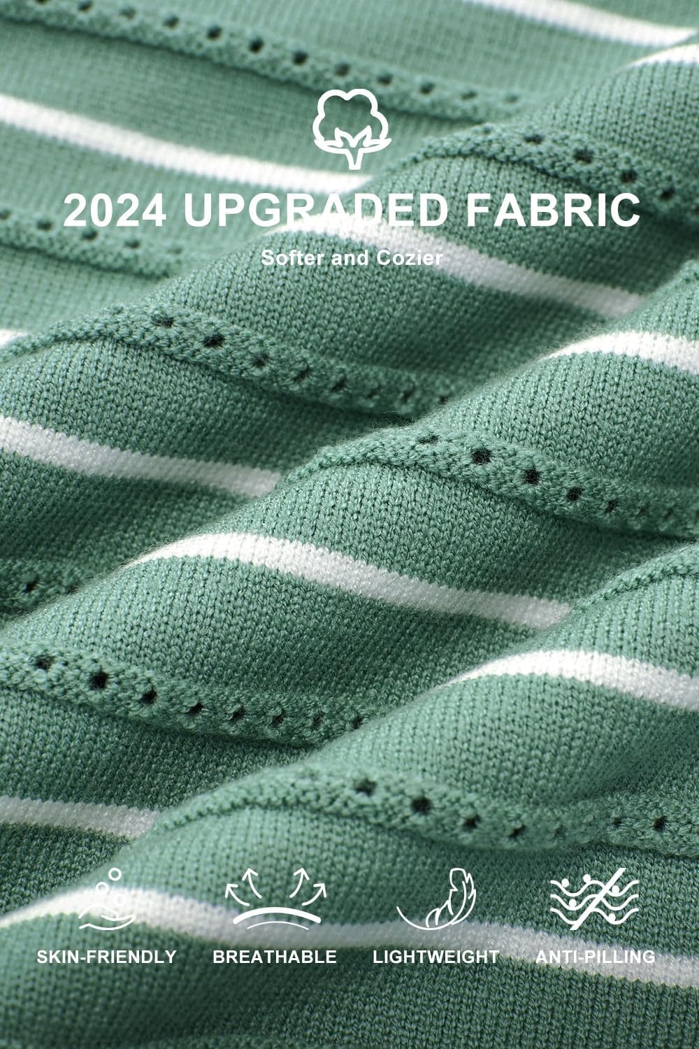 image:imageArachampCloz Womens Soft Knit Fall Winter Sweater Business Casual Basic TopsStriped Green White