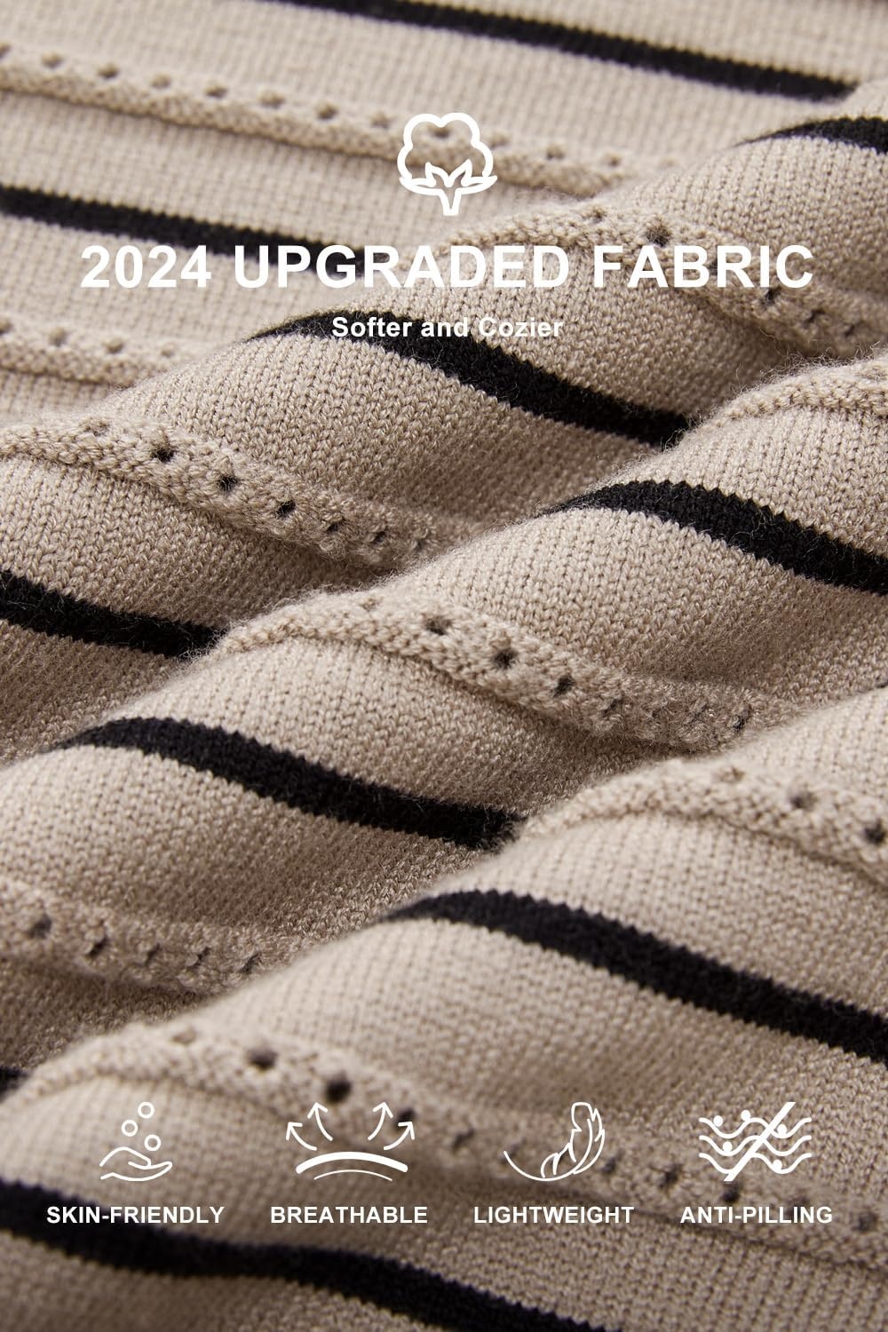 image:imageArachampCloz Womens Soft Knit Fall Winter Sweater Business Casual Basic TopsStriped Taupe Black