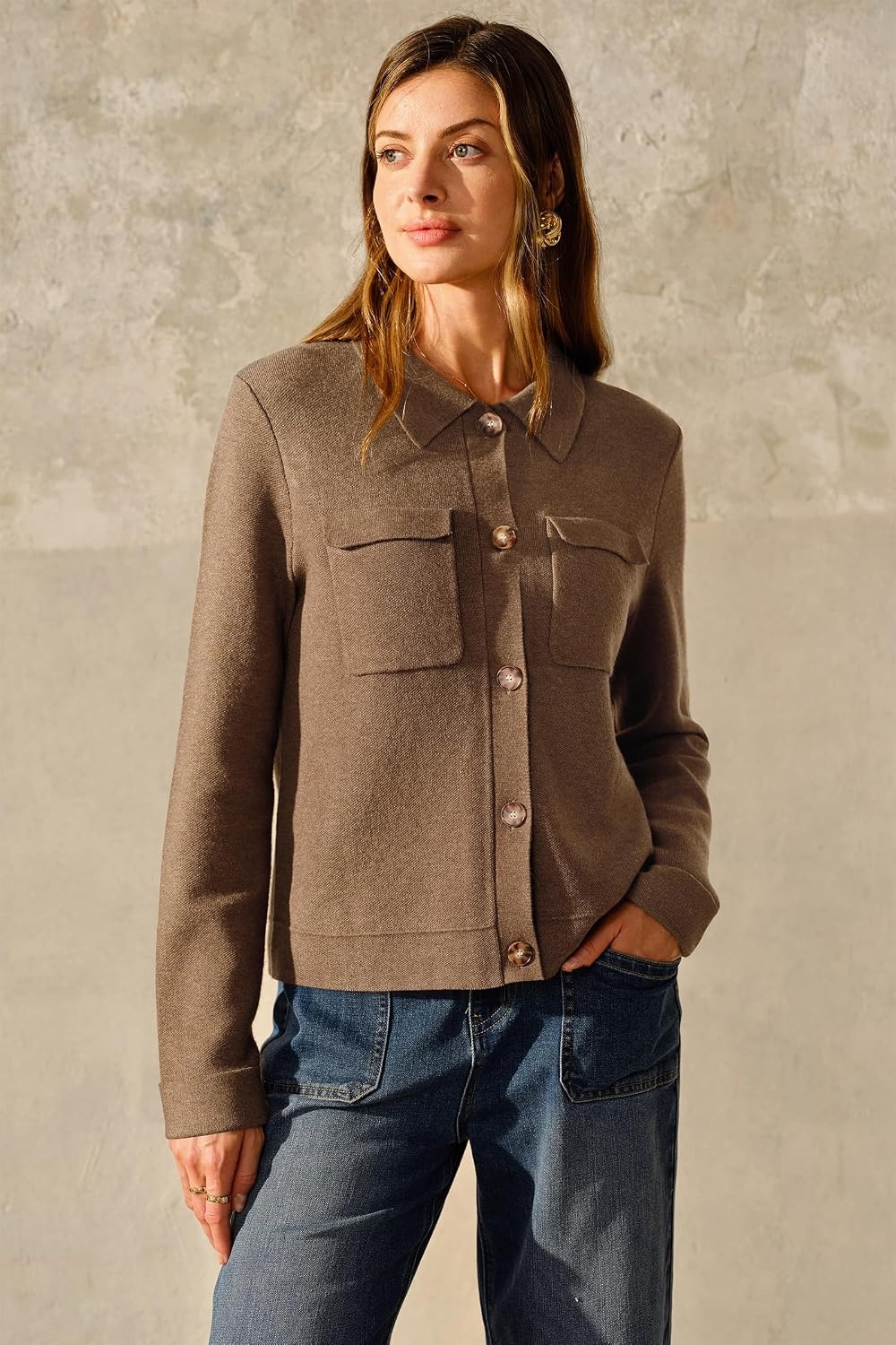 image:imageArachampCloz Womens Wool Blend Cropped Sweater Cardigan JacketBrown