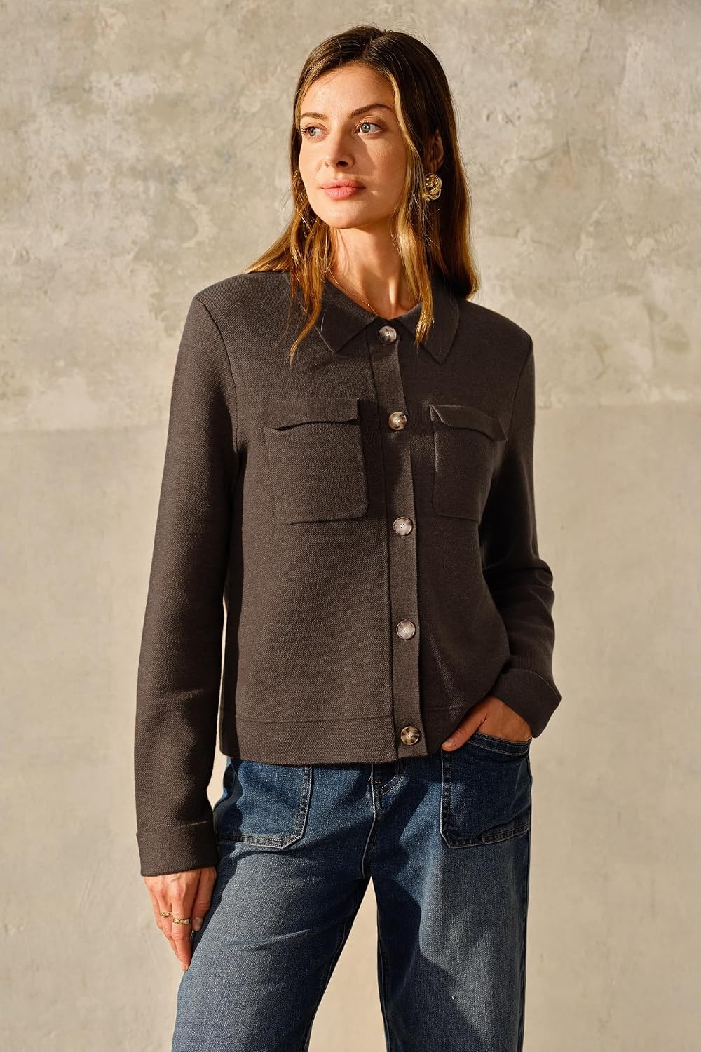 image:imageArachampCloz Womens Wool Blend Cropped Sweater Cardigan JacketCoffee