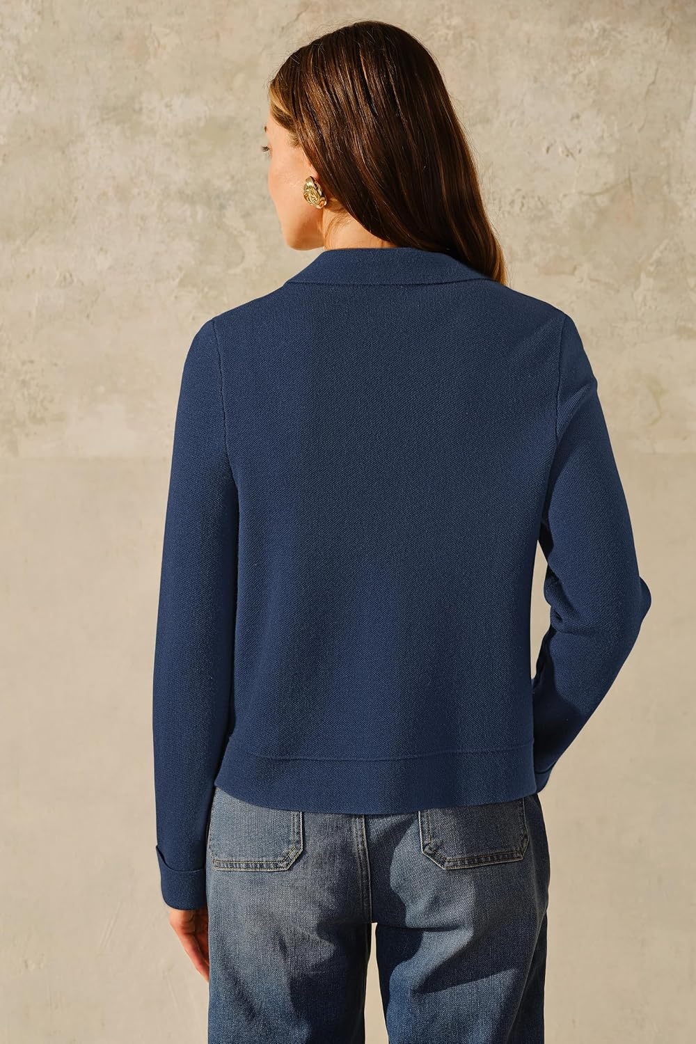 image:imageArachampCloz Womens Wool Blend Cropped Sweater Cardigan JacketDark Navy