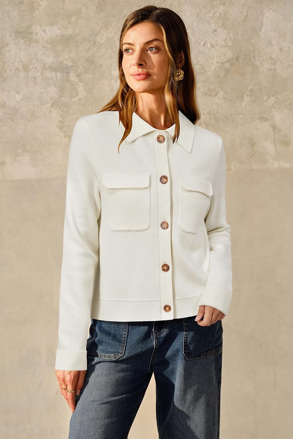 image:imageArachampCloz Womens Wool Blend Cropped Sweater Cardigan JacketWhite