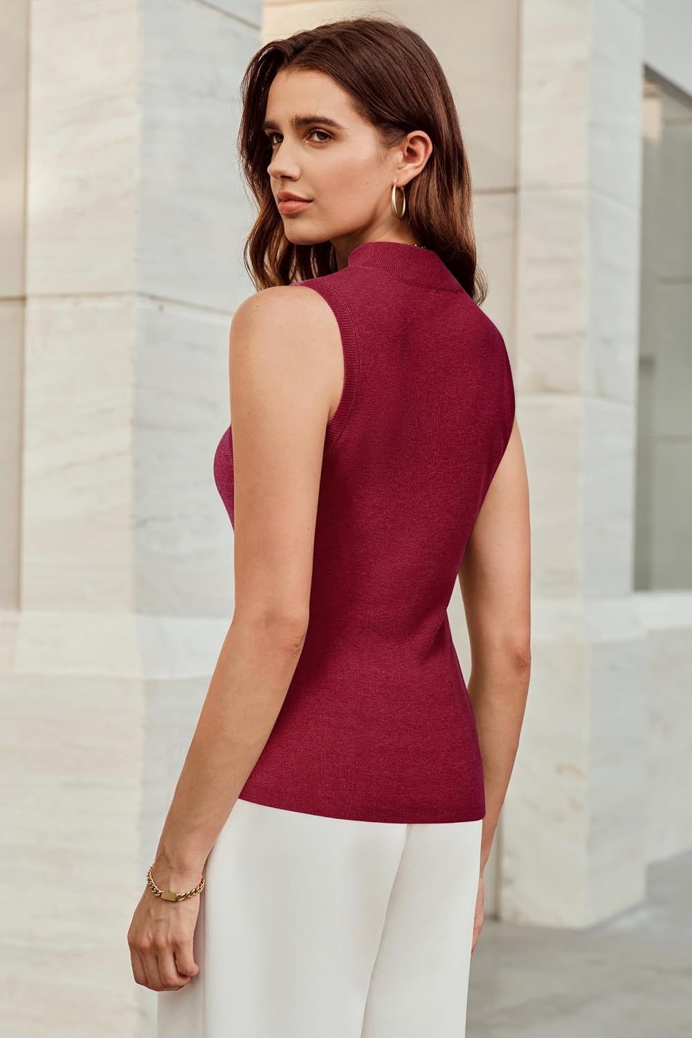 image:imageArachampCloz Womens Wool Blend Mock Neck Fall Business Casual Sweater TankBurgundy