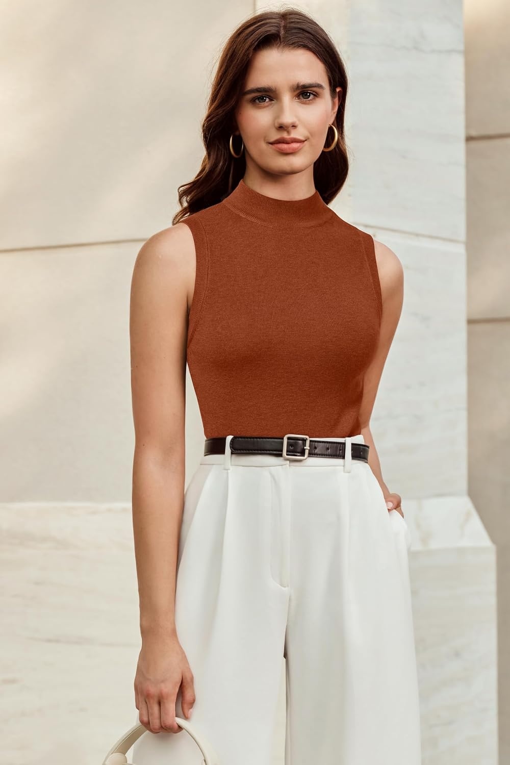 image:imageArachampCloz Womens Wool Blend Mock Neck Fall Business Casual Sweater TankCaramel
