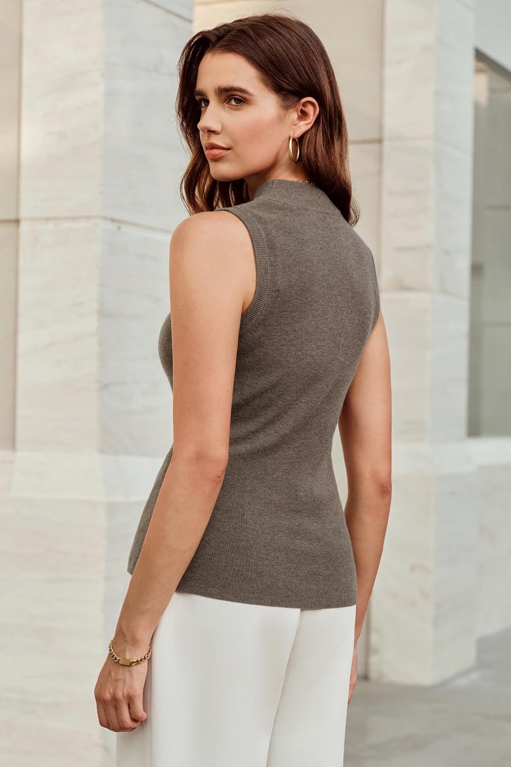image:imageArachampCloz Womens Wool Blend Mock Neck Fall Business Casual Sweater TankCoffee