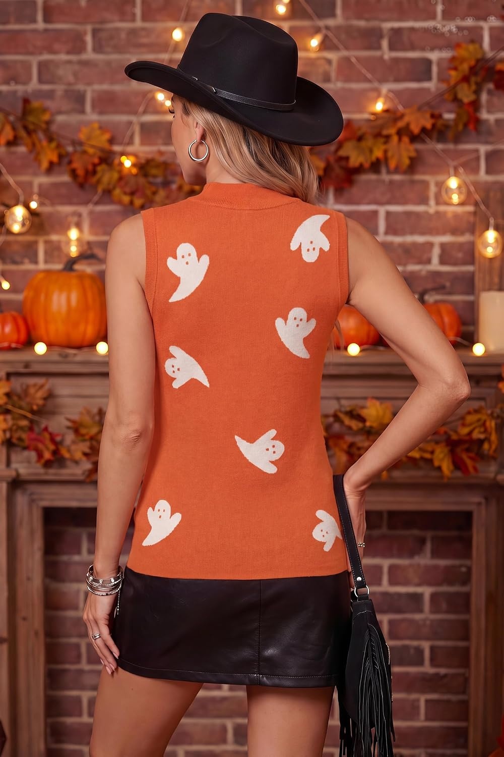 image:imageArachampCloz Womens Wool Blend Mock Neck Fall Business Casual Sweater TankGhost Orange White