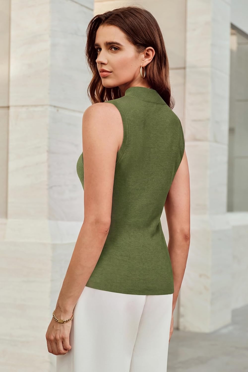image:imageArachampCloz Womens Wool Blend Mock Neck Fall Business Casual Sweater TankOlive Green
