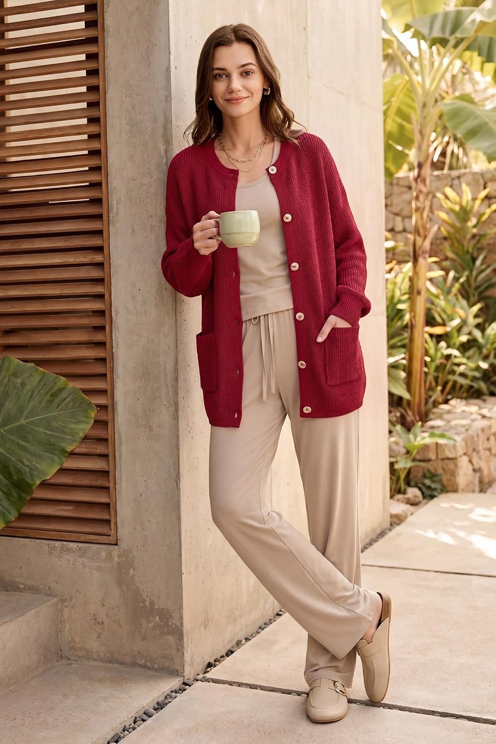 image:imageArachampCloz Womens Wool Blend Oversized Chunky Knit Fall Work CardigansRed