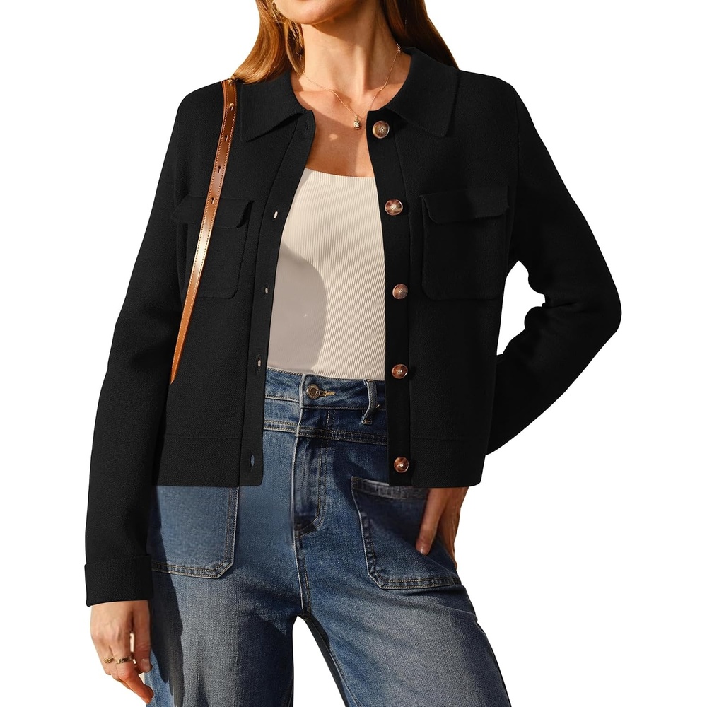 image:imageArachampCloz Womens Wool Blend Cropped Sweater Cardigan JacketBlack