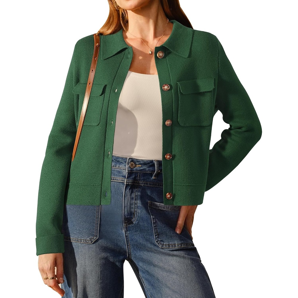 image:imageArachampCloz Womens Wool Blend Cropped Sweater Cardigan JacketGreen