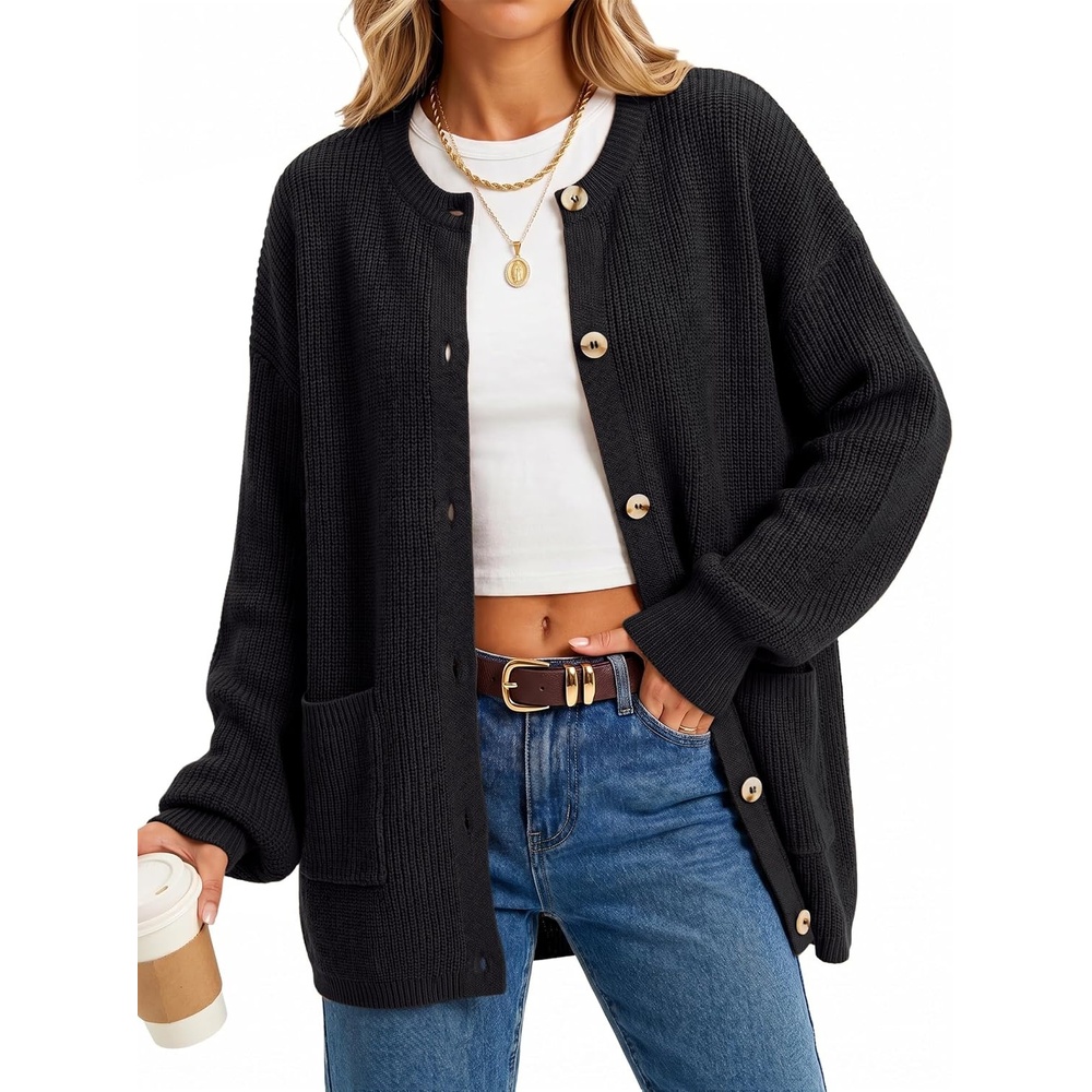 image:imageArachampCloz Womens Wool Blend Oversized Chunky Knit Fall Work CardigansBlack