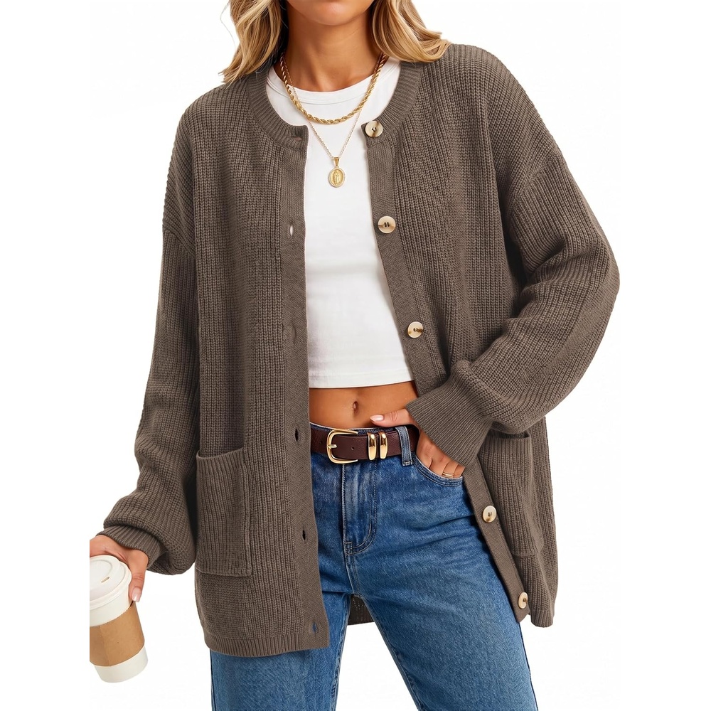 image:imageArachampCloz Womens Wool Blend Oversized Chunky Knit Fall Work CardigansCoffee