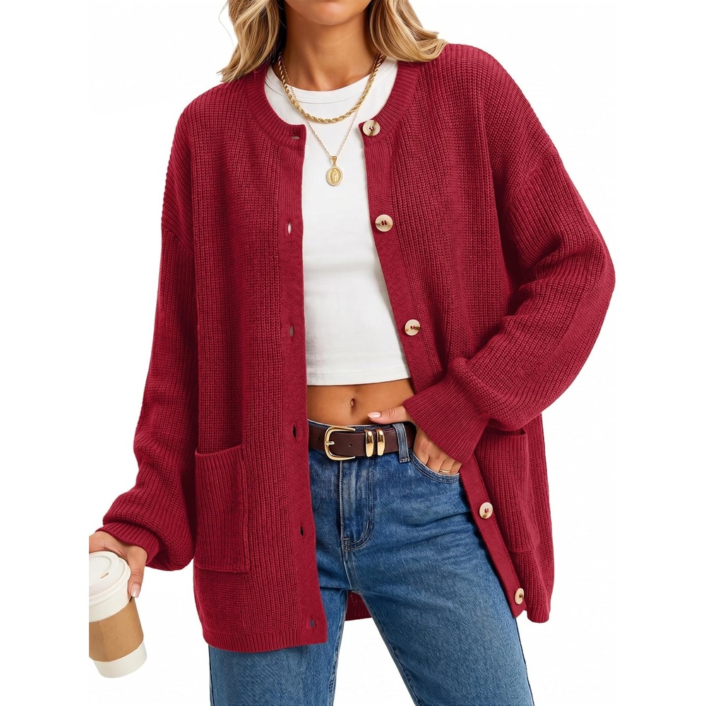 image:imageArachampCloz Womens Wool Blend Oversized Chunky Knit Fall Work CardigansRed