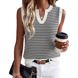 Arach&Cloz Women’s Polo V Neck Striped Fall Business Casual Sweater Vest(Black)