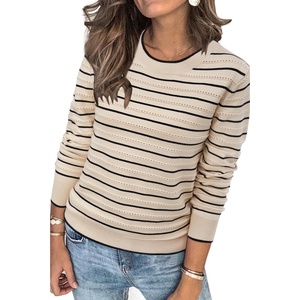 Arach&Cloz Women’s Soft Knit Fall Winter Sweater Business Casual Basic Tops(Striped Apricot Black)