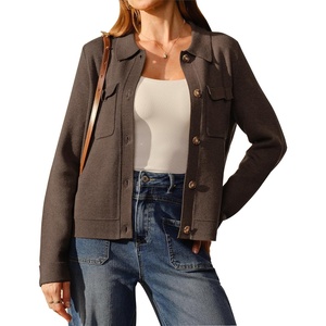 Arach&Cloz Women’s Wool Blend Cropped Sweater Cardigan Jacket(Coffee)