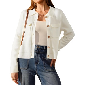 Arach&Cloz Women’s Wool Blend Cropped Sweater Cardigan Jacket(White)