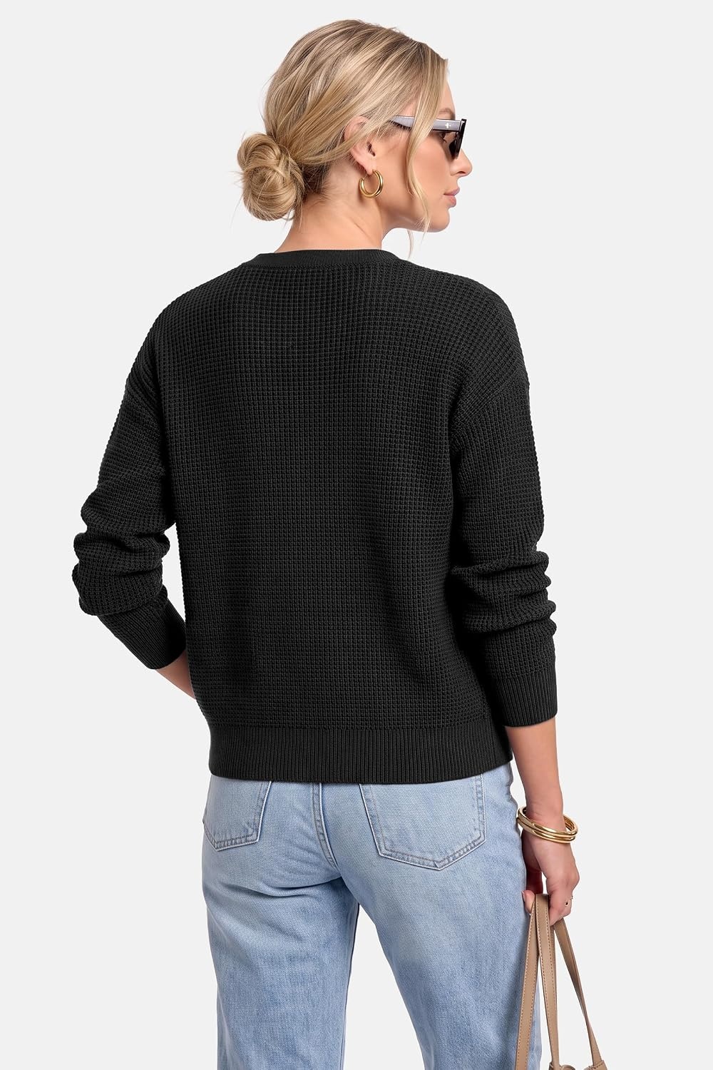 image:imageArachampCloz Womens Chunky Knit Button Up Fall Casual Work Cardigan SweatersBlack