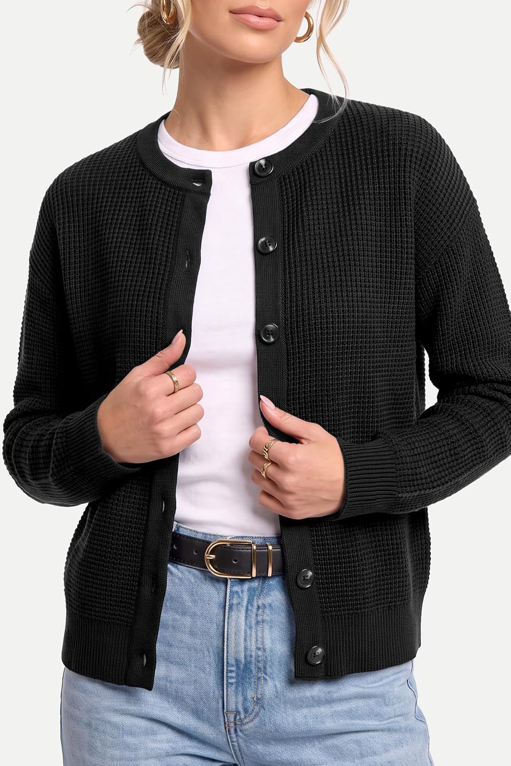 image:imageArachampCloz Womens Chunky Knit Button Up Fall Casual Work Cardigan SweatersBlack