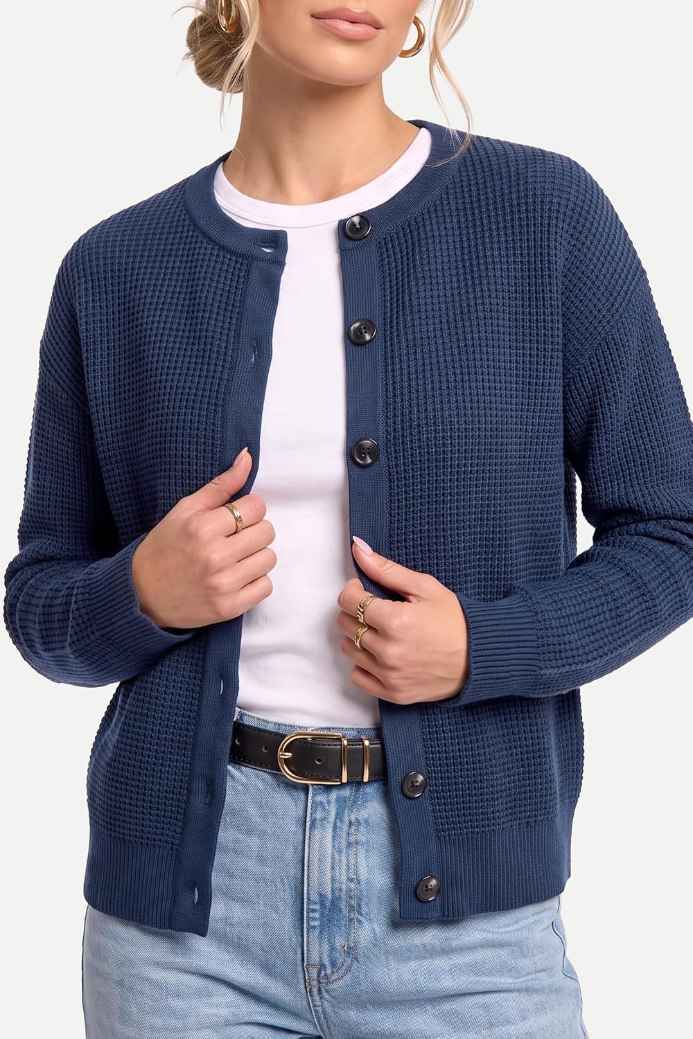 image:imageArachampCloz Womens Chunky Knit Button Up Fall Casual Work Cardigan SweatersNavy