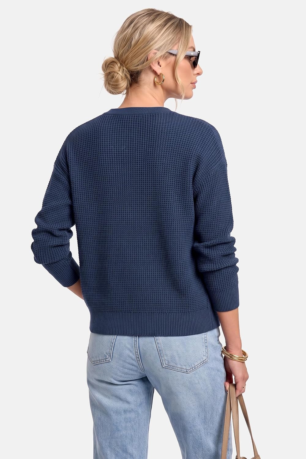 image:imageArachampCloz Womens Chunky Knit Button Up Fall Casual Work Cardigan SweatersNavy