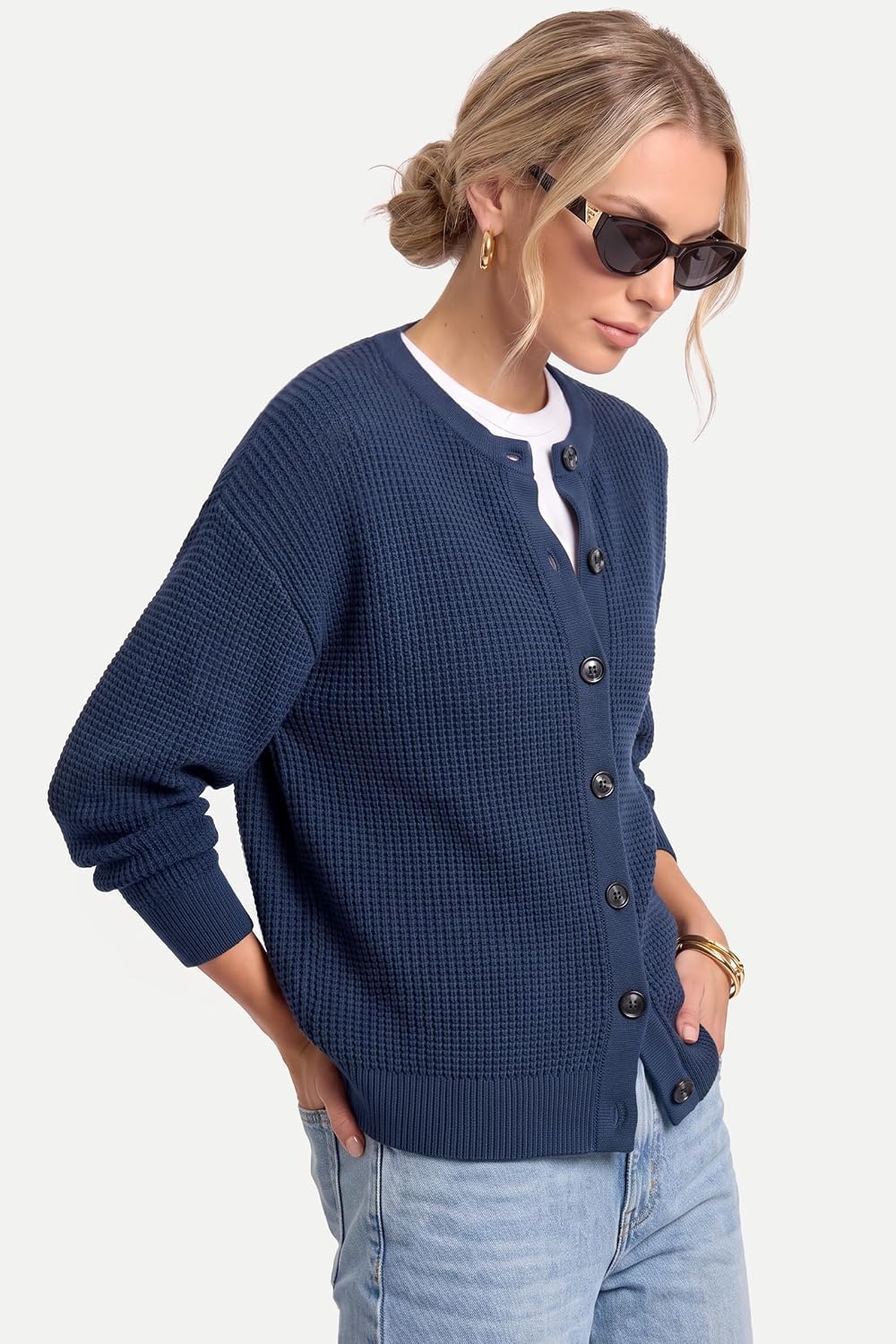image:imageArachampCloz Womens Chunky Knit Button Up Fall Casual Work Cardigan SweatersNavy