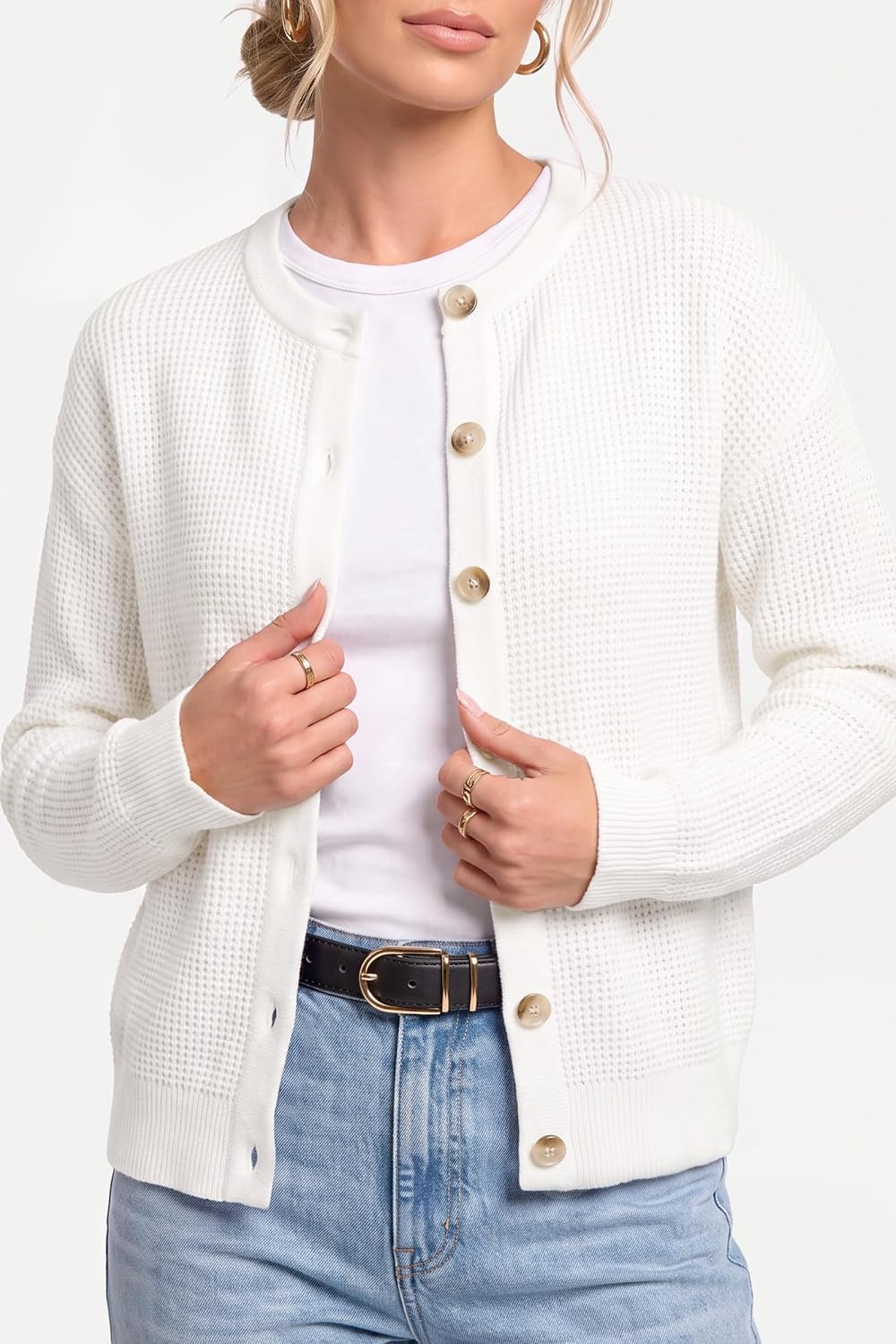 image:imageArachampCloz Womens Chunky Knit Button Up Fall Casual Work Cardigan SweatersWhite