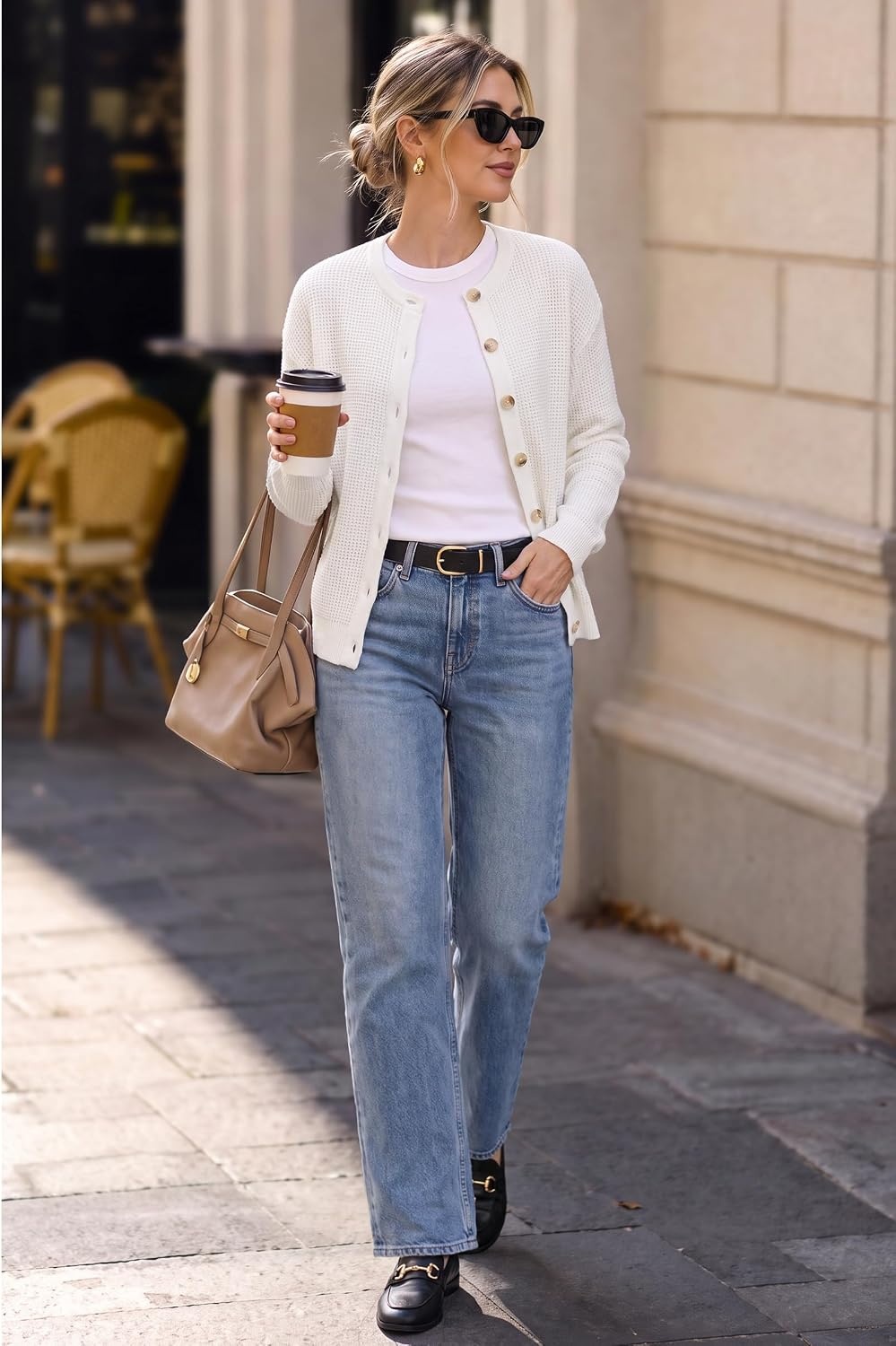 image:imageArachampCloz Womens Chunky Knit Button Up Fall Casual Work Cardigan SweatersWhite