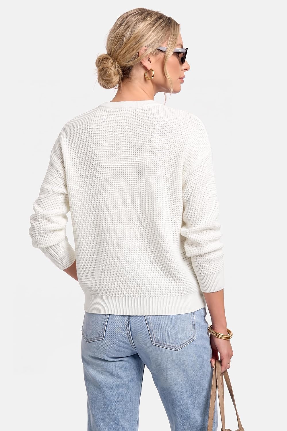 image:imageArachampCloz Womens Chunky Knit Button Up Fall Casual Work Cardigan SweatersWhite