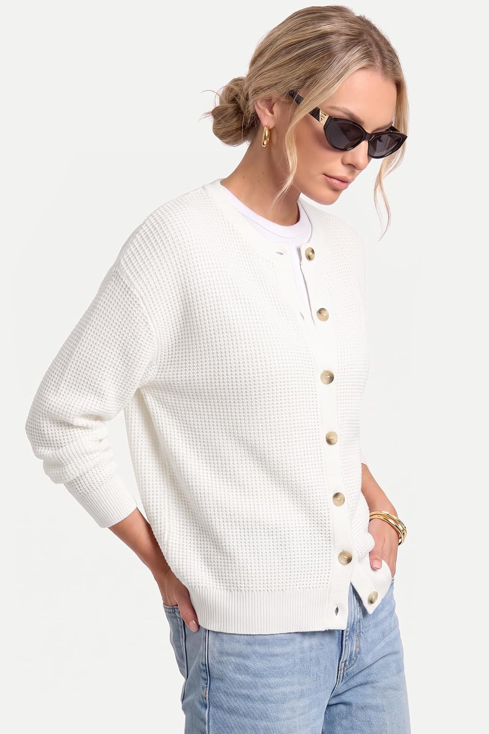image:imageArachampCloz Womens Chunky Knit Button Up Fall Casual Work Cardigan SweatersWhite