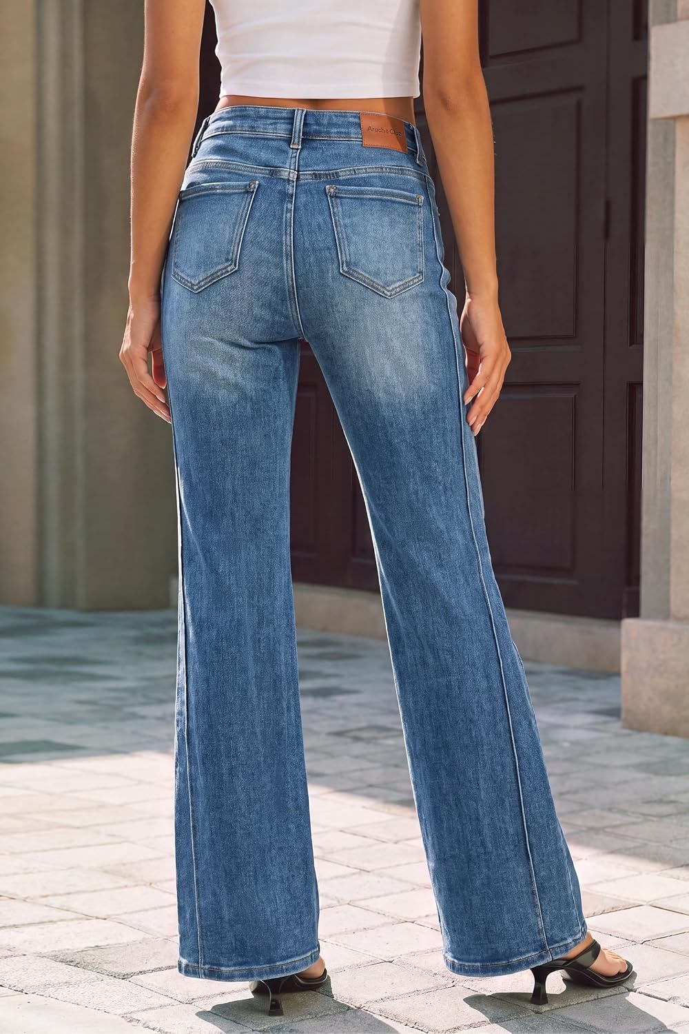 image:imageArachampCloz Womens High Stretch Side Seam Fall Work Casual Flare JeansBlue