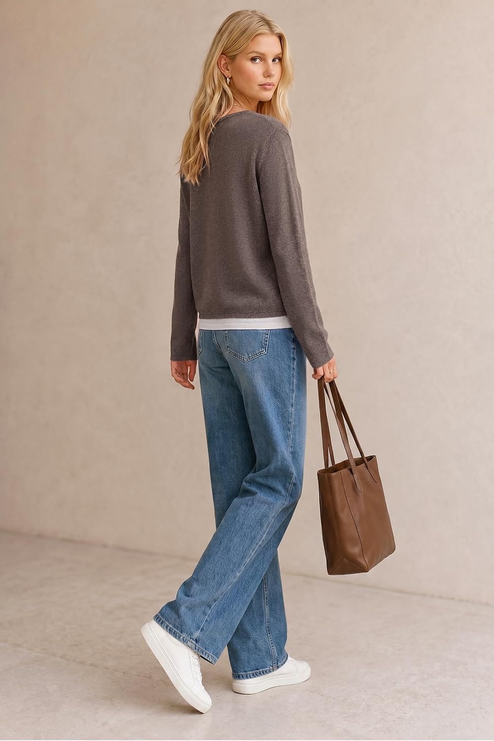 image:imageArachampCloz Womens Wool Blend 2 in 1 Patchwork V Neck Casual Sweater TopsCoffee