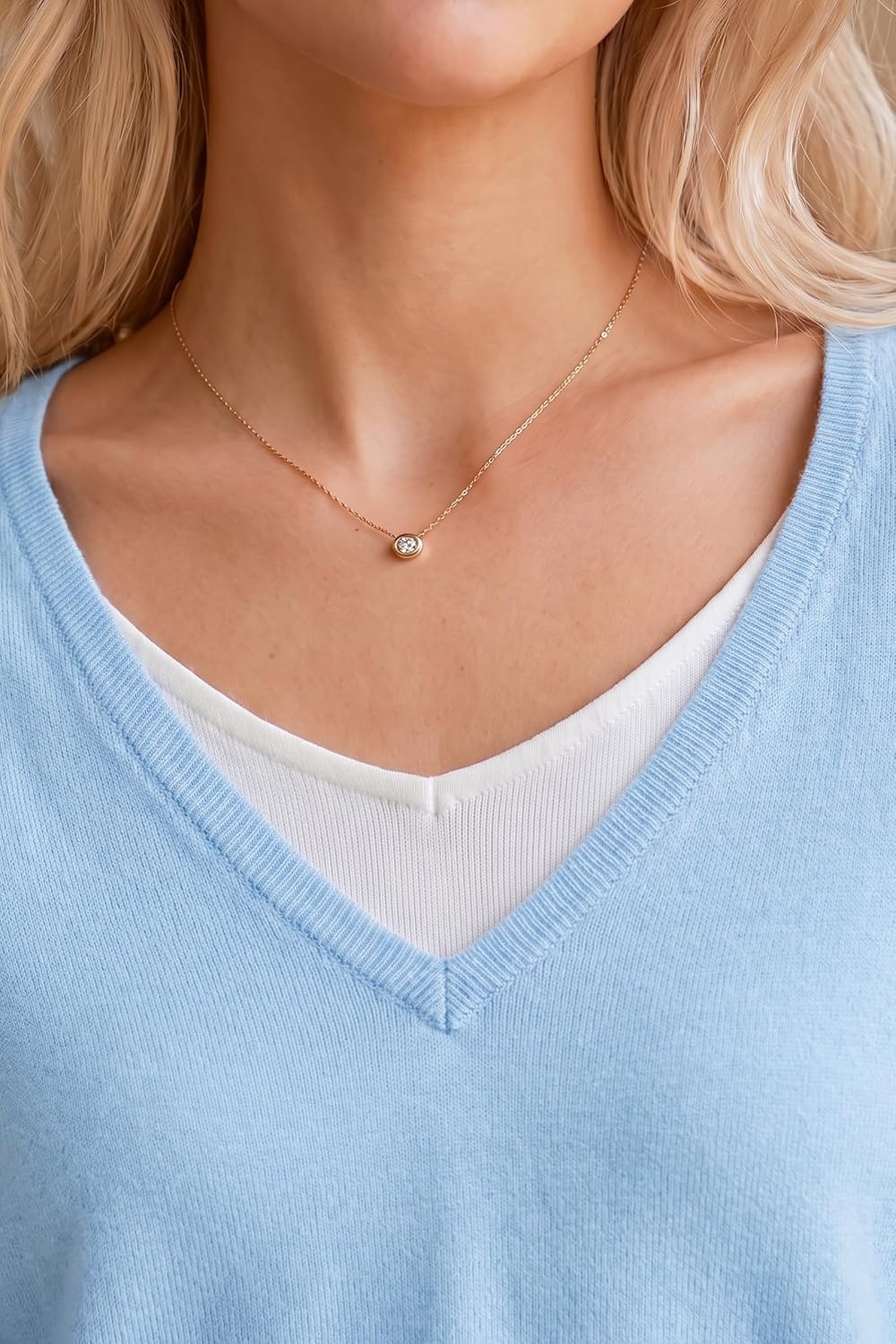 image:imageArachampCloz Womens Wool Blend 2 in 1 Patchwork V Neck Casual Sweater TopsLight Blue