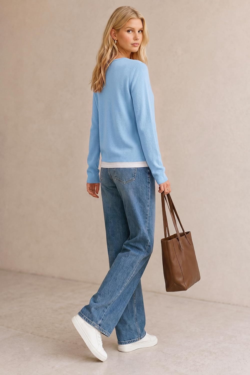 image:imageArachampCloz Womens Wool Blend 2 in 1 Patchwork V Neck Casual Sweater TopsLight Blue