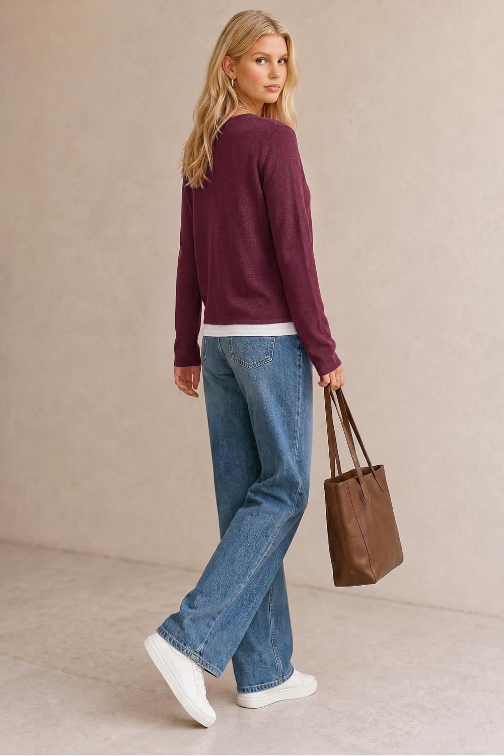 image:imageArachampCloz Womens Wool Blend 2 in 1 Patchwork V Neck Casual Sweater TopsWine Red