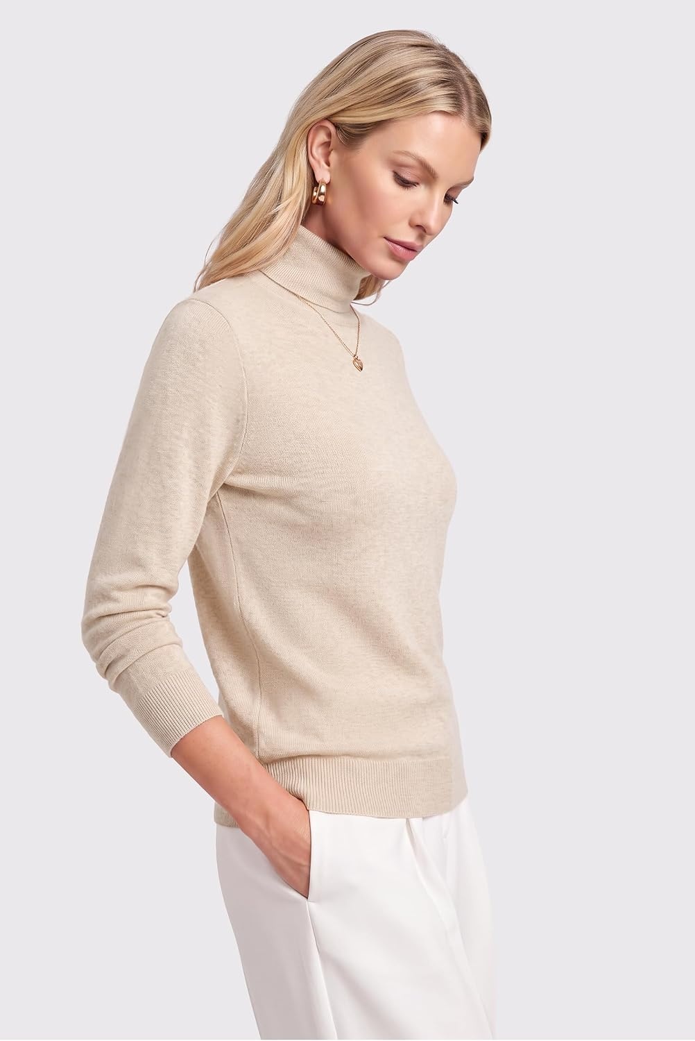 image:imageArachampCloz Womens Wool Blend Turtleneck Fall Business Casual Sweater TopsBeige