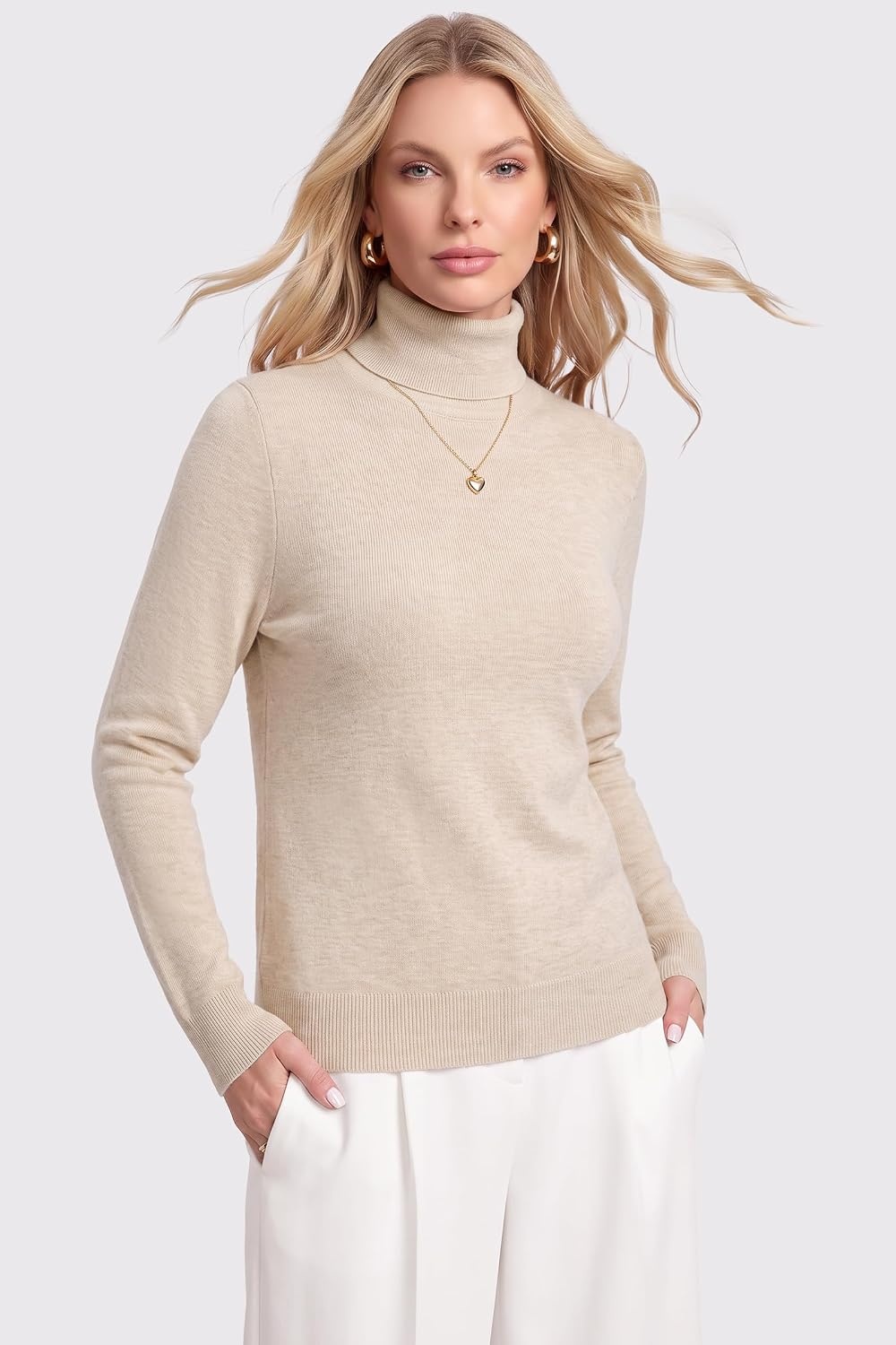 image:imageArachampCloz Womens Wool Blend Turtleneck Fall Business Casual Sweater TopsBeige